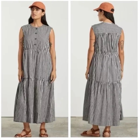 Everlane The Tiered Midi Dress Black Gingham Large - Picture 1 of 16